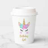 Gobelets En Papier Fille anniversaire avec licorne (Verso)