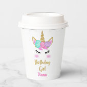 Gobelets En Papier Fille anniversaire avec licorne (Recto)