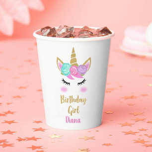 Gobelets En Papier Fille anniversaire avec licorne