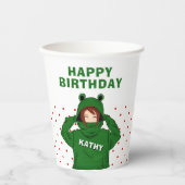 Gobelets En Papier Fille avec grenouille verte Hoody Dessin Anniversa (Recto)