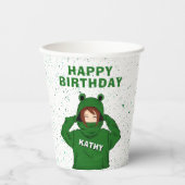 Gobelets En Papier Fille avec grenouille verte Hoody Dessin Anniversa (Recto)