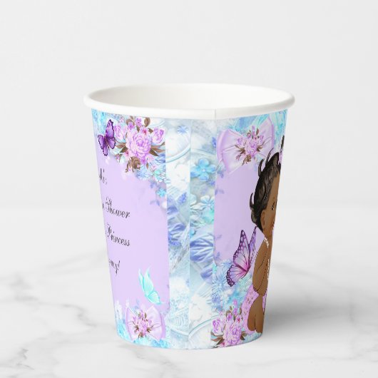 Gobelets En Papier Fille Baby shower Turquoise Papillon pourpre Ethni (Droite)