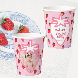 Gobelets En Papier Fille Baie Premier Anniversaire Fraises Fête