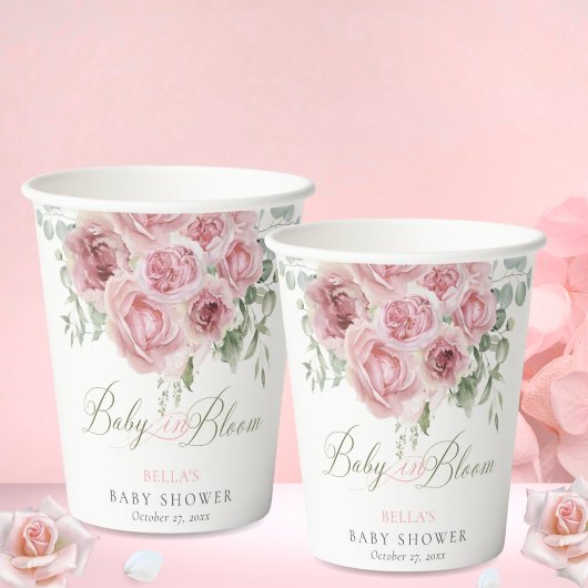 Gobelets En Papier Fille bébé en fleur Baby shower tasses de papier