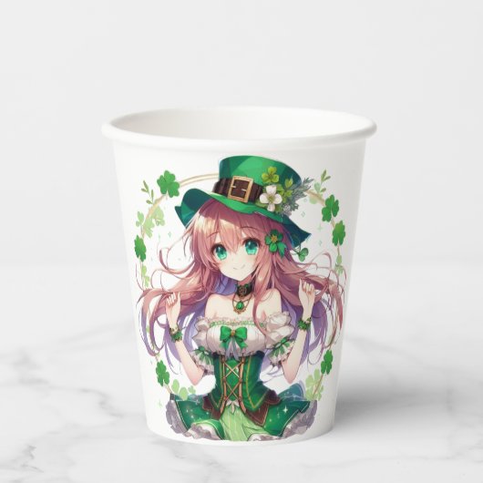Gobelets En Papier Fille d'anime de la Saint Patrick's Day (Recto)