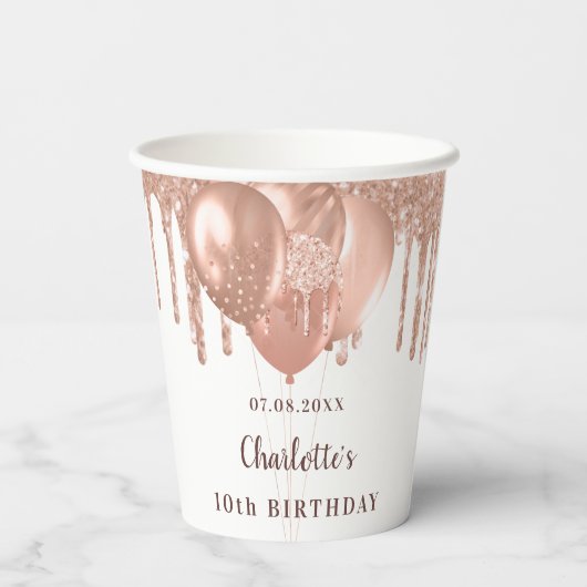 Gobelets En Papier Fille d'anniversaire rose or parties scintillant g (Verso)