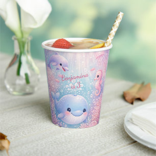 Gobelets En Papier Fille d'anniversaire rose pastel fête sous la mer