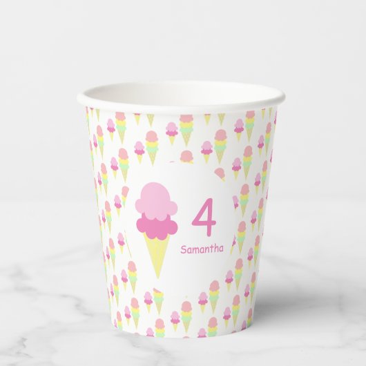 Gobelets En Papier Fille de crème glacée Anniversaire (Recto)