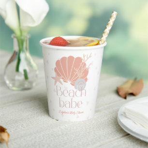 Gobelets En Papier Fille de la plage Bébé Fille Rose Baby Shower