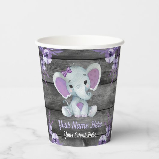 Gobelets En Papier Fille Eléphant Fille Coupes Papier Douche Annivers (Verso)