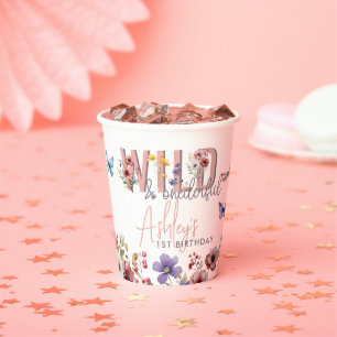 Gobelets En Papier Fille florale Anniversaire Wild & Onederful