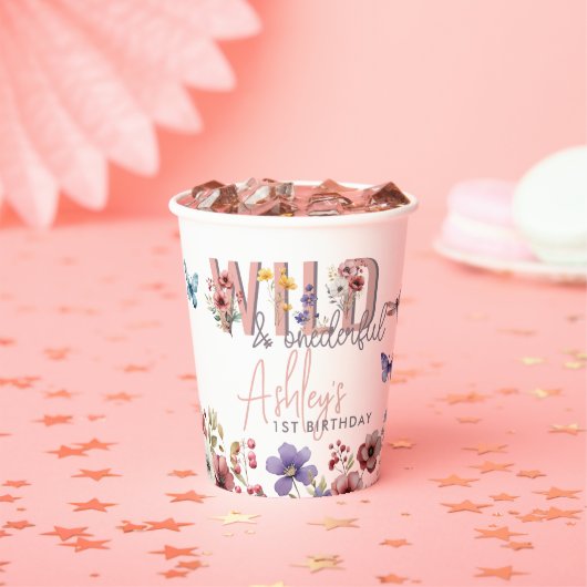 Gobelets En Papier Fille florale Anniversaire | Wild & Onederful (Insitu)