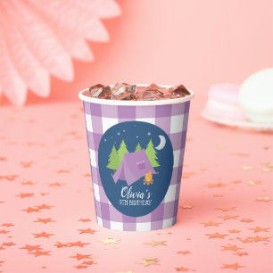Gobelets En Papier Fille Glamping Camping Fête d'anniversaire carreau