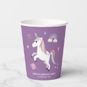 Gobelets En Papier Fille Magique mignonne violet Unicorn Anniversaire (Verso)