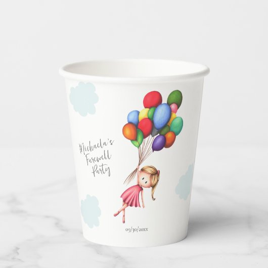 Gobelets En Papier Fille mignonne avec ballons Fête d'adieu (Verso)