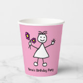 Gobelets En Papier Fille mignonne avec fleurs fête d'anniversaire (Recto)