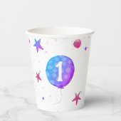 Gobelets En Papier Fille mignonne pourpre Premier anniversaire fête (Recto)