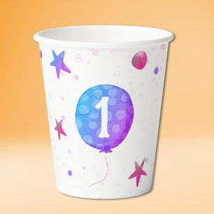 Gobelets En Papier Fille mignonne pourpre Premier anniversaire fête