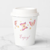 Gobelets En Papier Fille papillon rose 1er anniversaire (Recto)