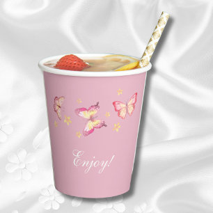 Gobelets En Papier Fille papillon rose 1er anniversaire