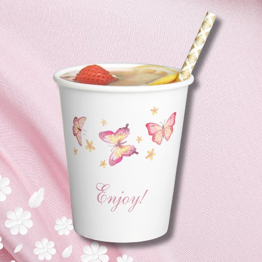 Gobelets En Papier Fille papillon rose 1er anniversaire