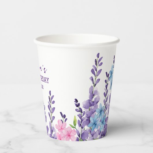 Gobelets En Papier Fille papillon rose floral Anniversaire (Verso)