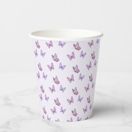 Gobelets En Papier Fille papillon violet anniversaire (Verso)