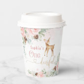 Gobelets En Papier Fille premier anniversaire chevreuil d'hiver rose (Recto)