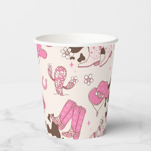 Gobelets En Papier Fille première Rodéo Cowgirl rose marron fête d'an (Verso)