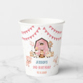 Gobelets En Papier Fille rose Animaux de ferme Anniversaire (Verso)