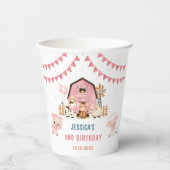 Gobelets En Papier Fille rose Animaux de ferme Anniversaire (Recto)