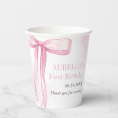 Gobelets En Papier Fille Rose Bow 1er anniversaire (Recto)