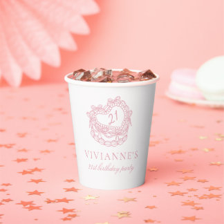 Gobelets En Papier Fille rose Bow à main moderne Anniversaire