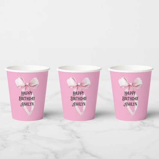 Gobelets En Papier Fille rose Bow Anniversaire (Multi)
