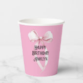 Gobelets En Papier Fille rose Bow Anniversaire (Recto)