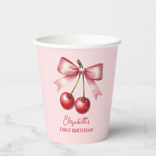 Gobelets En Papier Fille rose Coquette rouge Cherry premier anniversa (Recto)