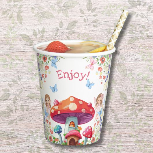 Gobelets En Papier Fille rose Floral Fée fête d'anniversaire