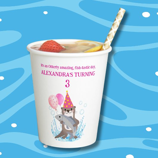 Gobelets En Papier Fille rose mignonne Sea Otter fête d'anniversaire