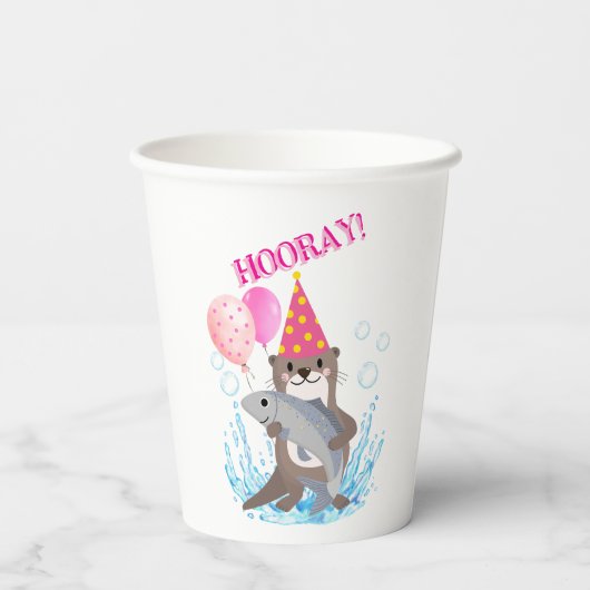 Gobelets En Papier Fille rose mignonne Sea Otter fête d'anniversaire (Verso)
