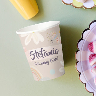 Gobelets En Papier Fille Rose Pastel Anniversaire Coupe en Papier Per