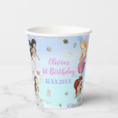 Gobelets En Papier Fille Sirène 1ère fête d'anniversaire (Recto)
