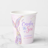Gobelets En Papier Fille Sirène 1ère fête d'anniversaire (Recto)