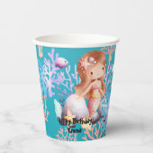 Gobelets En Papier fille sirène magique sous le pastel arc-en-ciel de (Recto)