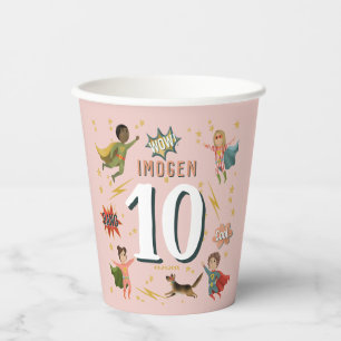 Gobelets En Papier Filles Cool Pink Superhero Anniversaire de enfant
