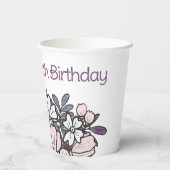 Gobelets En Papier Filles florales violettes fête d'anniversaire (Verso)