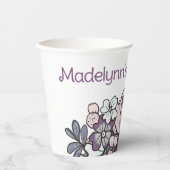 Gobelets En Papier Filles florales violettes fête d'anniversaire (Recto)