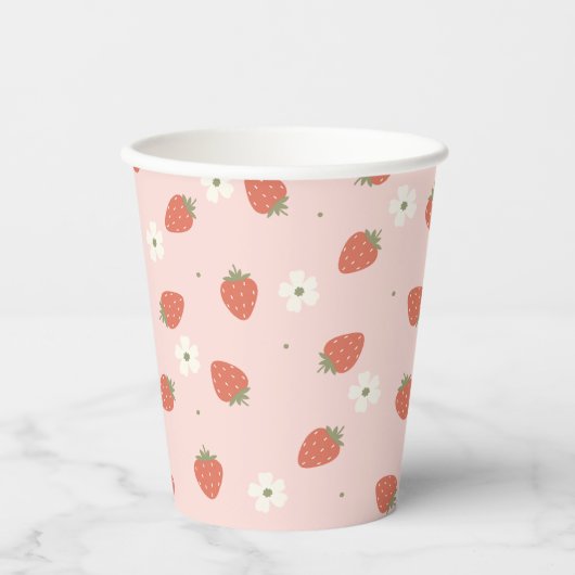 Gobelets En Papier Filles fraises Anniversaire | (Recto)
