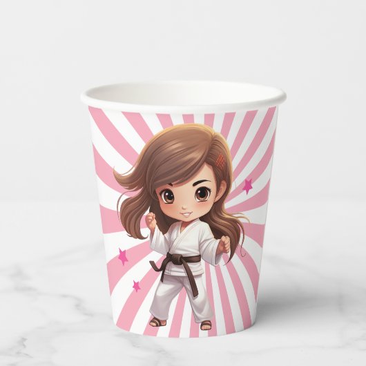 Gobelets En Papier Filles Karate Martial Arts fête d'anniversaire (Verso)