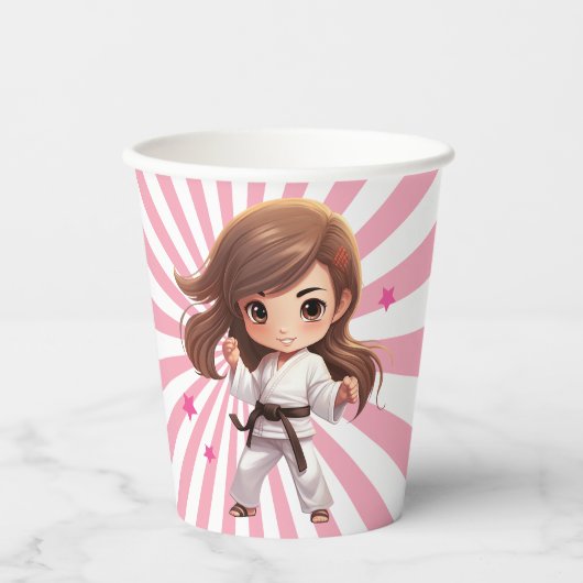 Gobelets En Papier Filles Karate Martial Arts fête d'anniversaire (Recto)