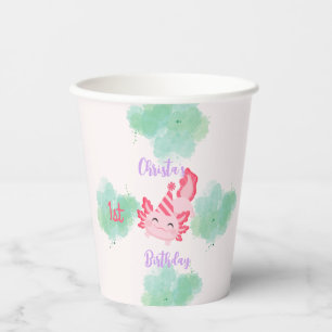 Gobelets En Papier Filles mignonnes rose Axolotl Premier anniversaire